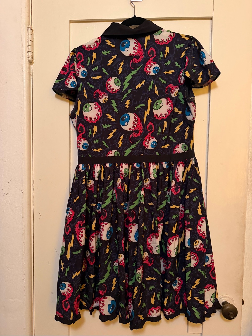 Sourpuss Black Retro Lightning & Eyeball Print Fit-and-Flare Dress - Picture 2 of 7